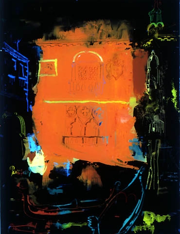 56)「夜のベニス」1999年　ガラス絵　24x17cm　ST001-P064